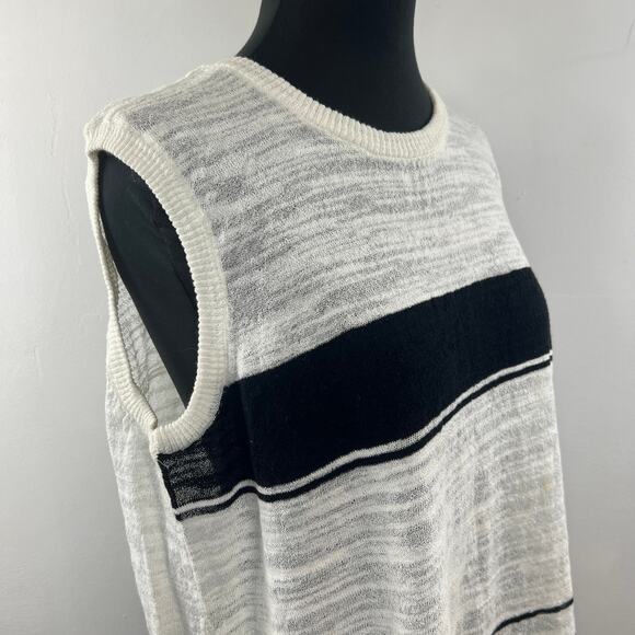 Anthropologie LEFT OF CENTER Tunic Linen Top White Black Stripe Size M Medium - Picture 5 of 9